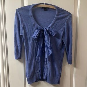 DKNY Blue Cardigan Tie Bow Silk Sweater Size Petite S